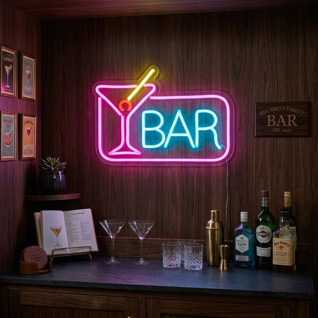 Bar Neon Schild Cocktails Neon Neonlichter, LED Leuchtreklame Bier Mit USB, Leuchtreklame Bar Für Wanddekoration Cocktails Schriftzug Neon Licht, Neonlicht 3D Wanddeko Für Hausbar, Club, Bistro, Party