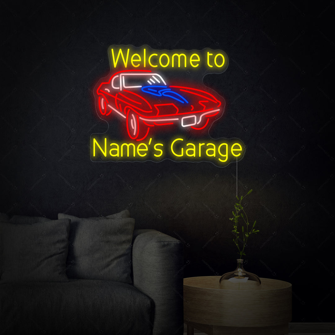 "Welcome to Genes Garage" Neonschrift