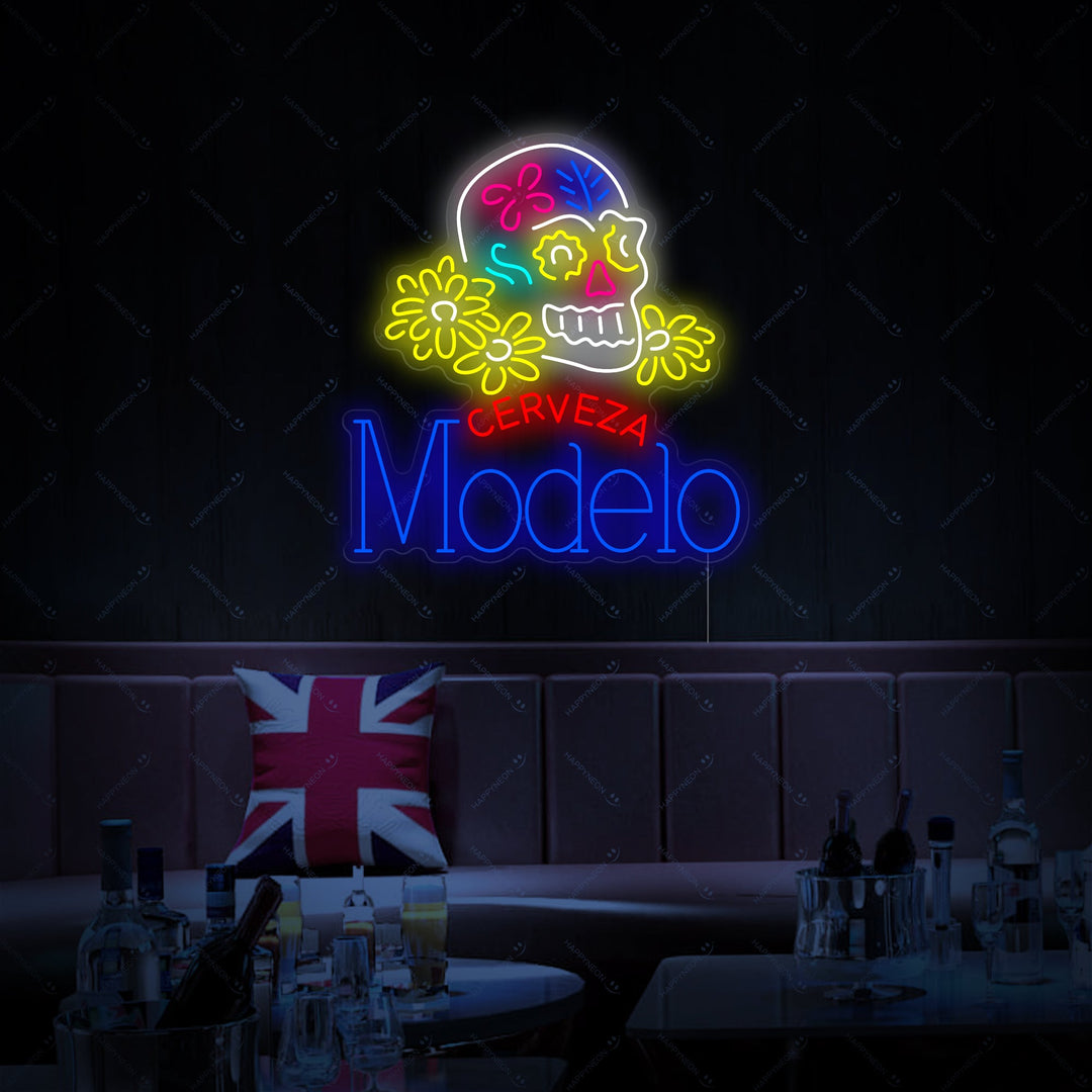 "Cerveza Modelo Totenkopf" Neonschild