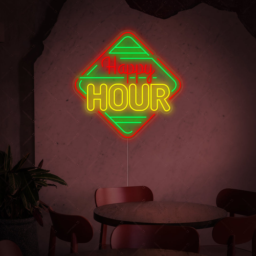 "Happy Hour" Neonschild, Happy Hour Leuchtreklame, Happy Hour Leuchtschild