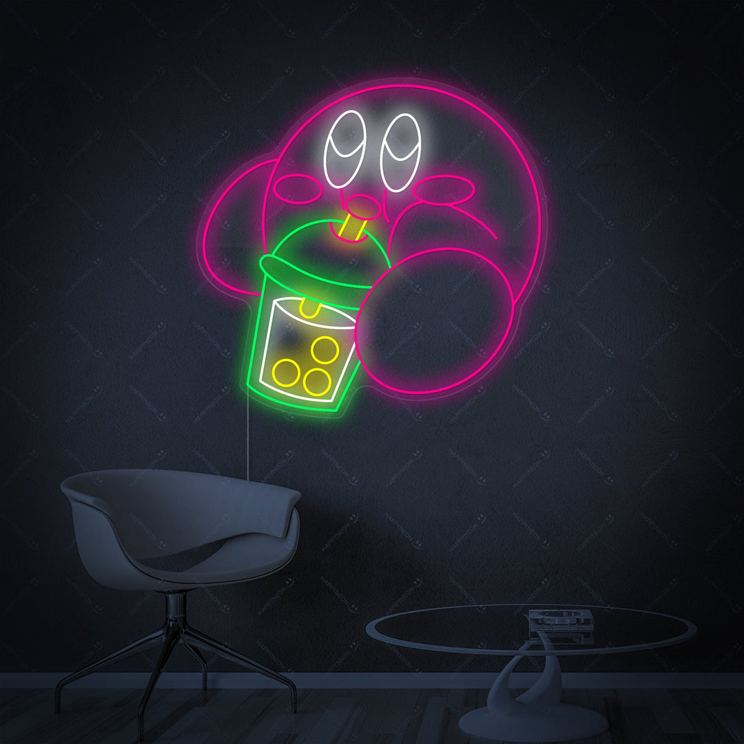 "Kirby trinkt Boba-Tee" Neonschild