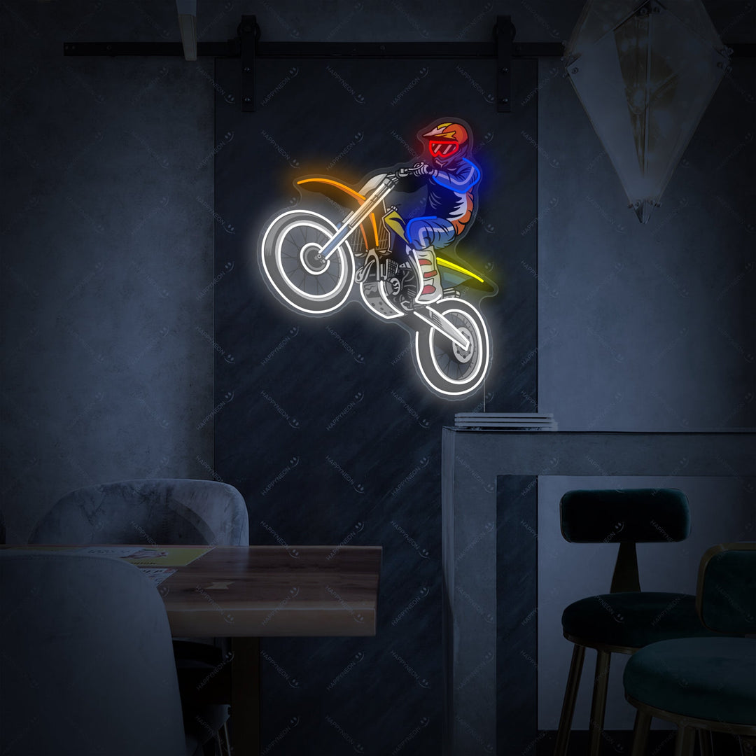 "Motocross-Fahrer springt" Neonschild