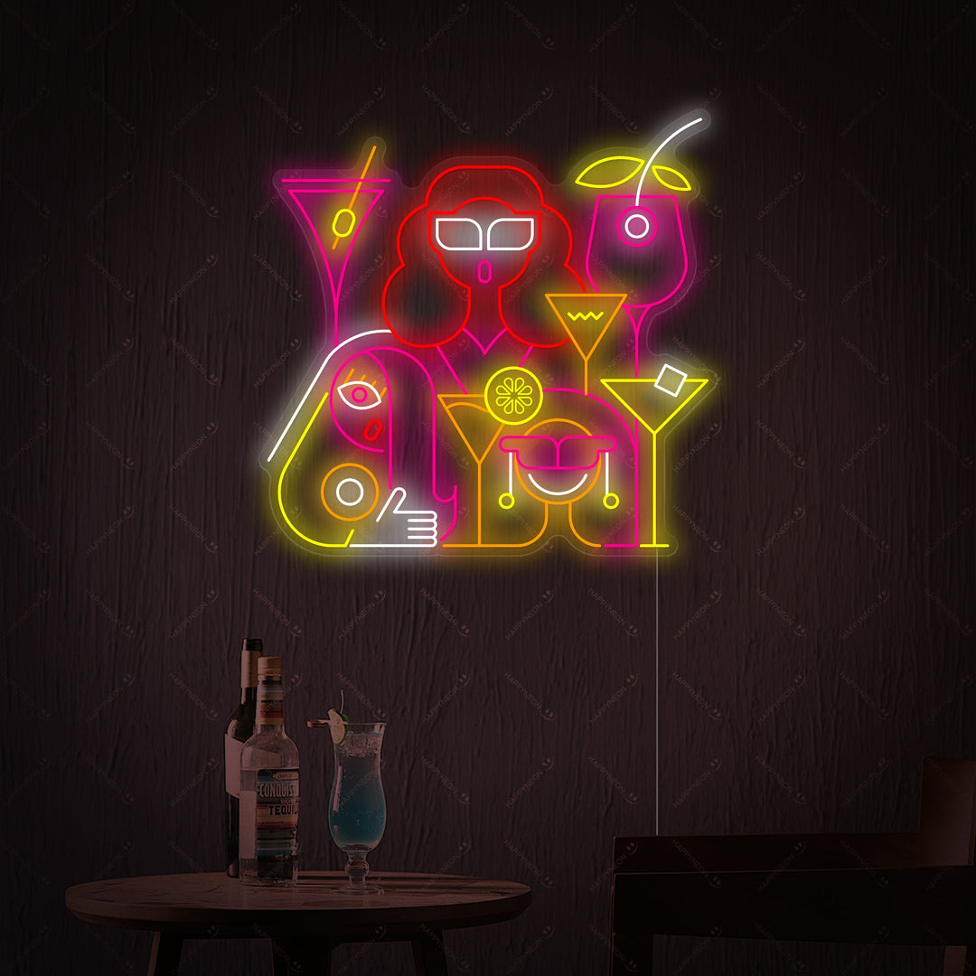 "Frauen bei einem Drink in einer Cocktailbar" Neonschild