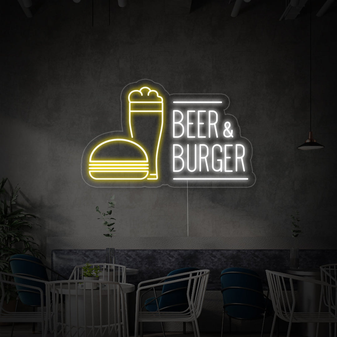 "Beer und Burger" Neonschrift