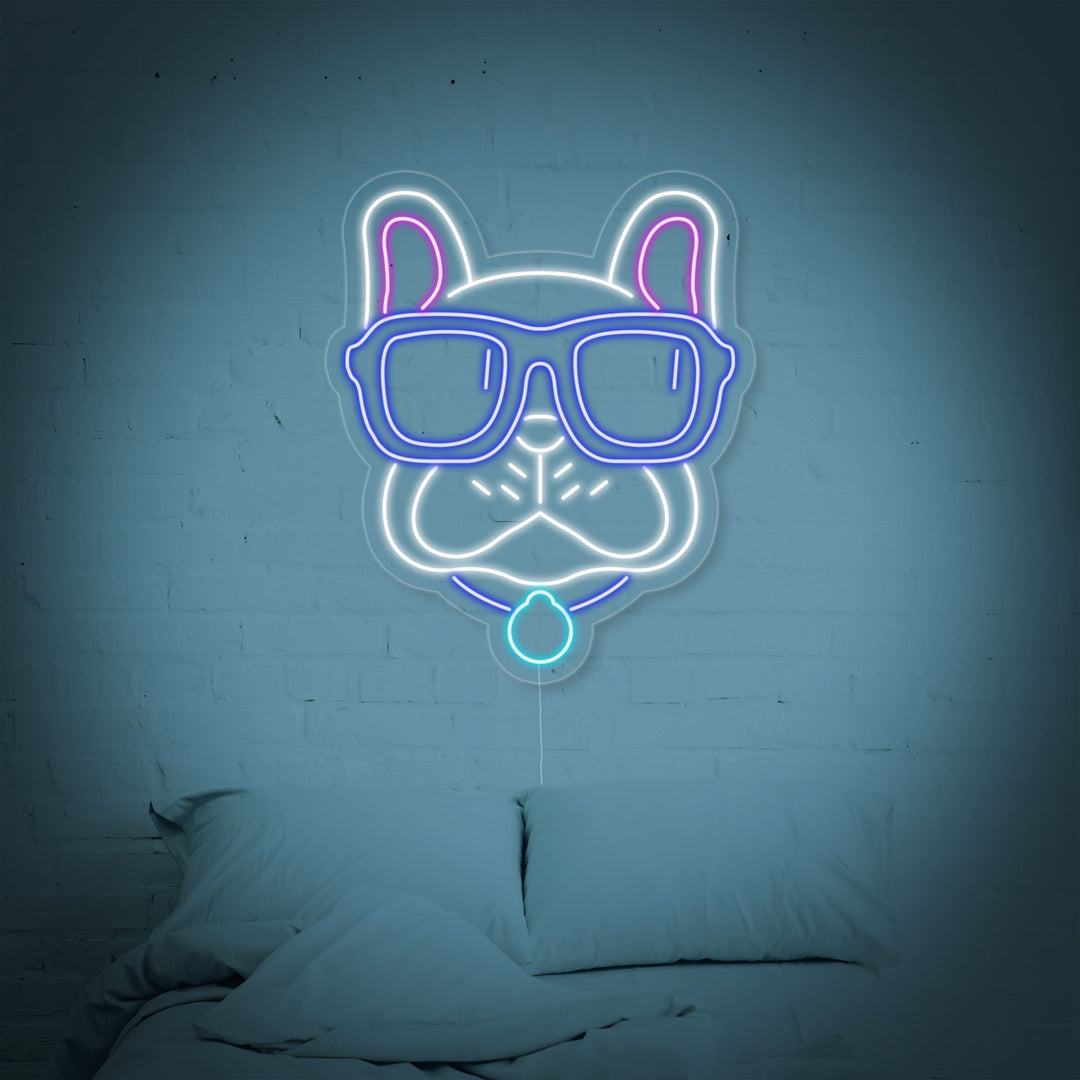 "Bulldogge, Brille" Neonschrift