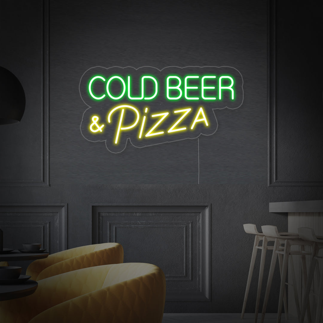 "Cold Beer Pizza" Neonschrift, Pizza Leuchtreklame, Pizza Leuchtschild