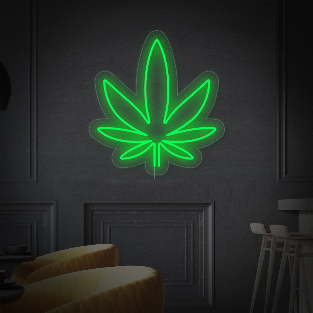 Marijuana Neonschrift, Marihuanablatt Leuchtreklame, Marijuana Leuchtschild