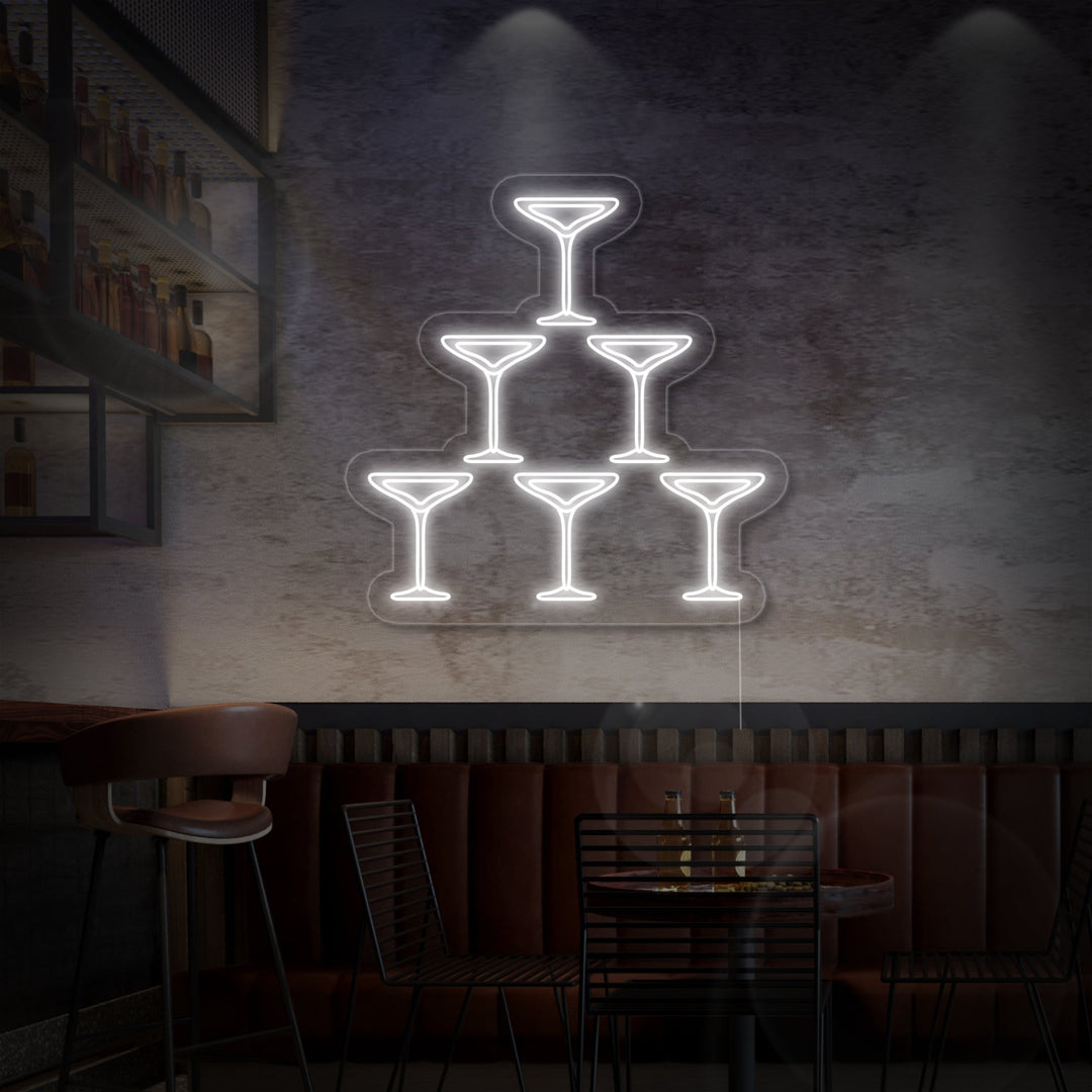 "Champagnergläser, Pyramide, Bar" Neonschrift