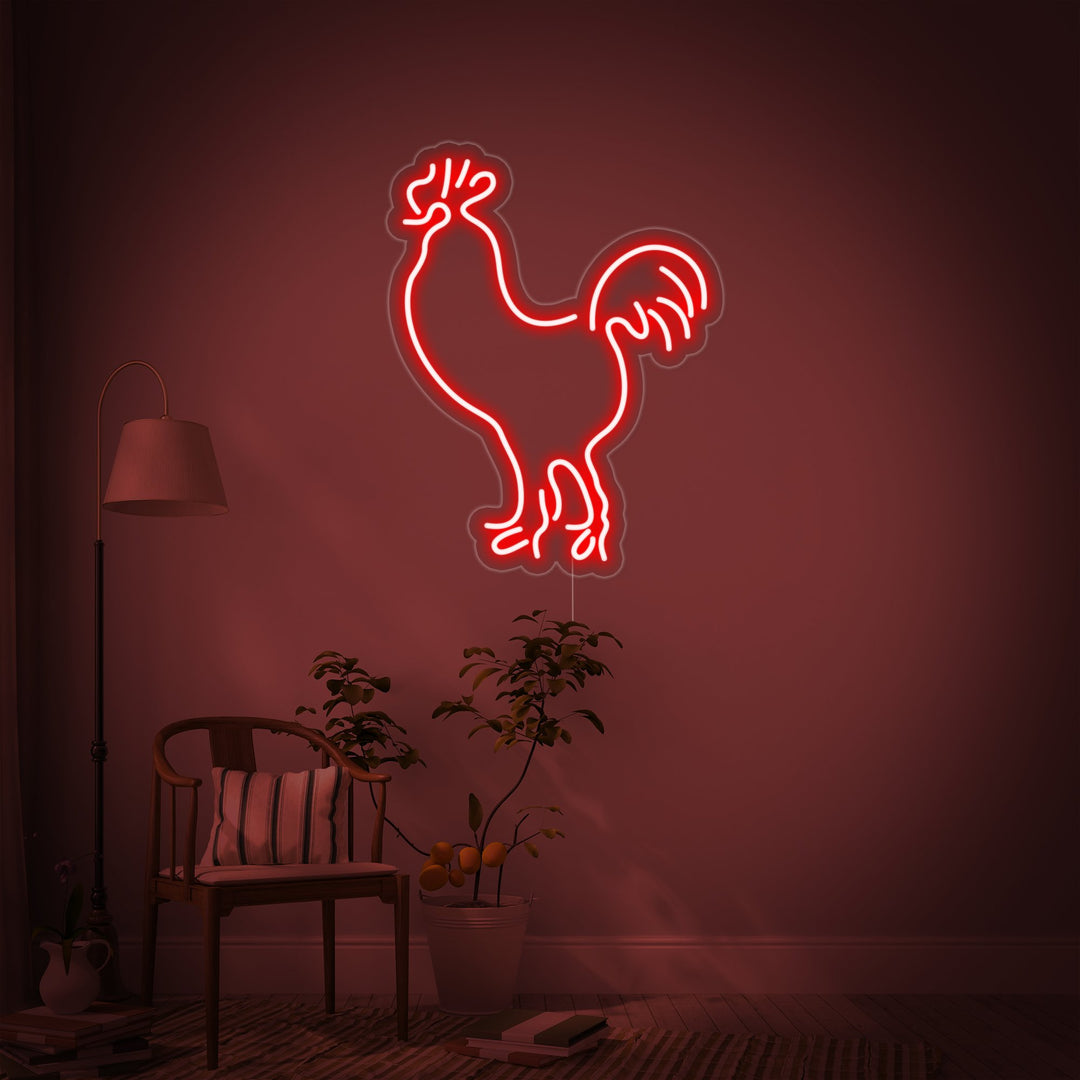 "Hahn, Huhn, Geflügel" Neonschrift