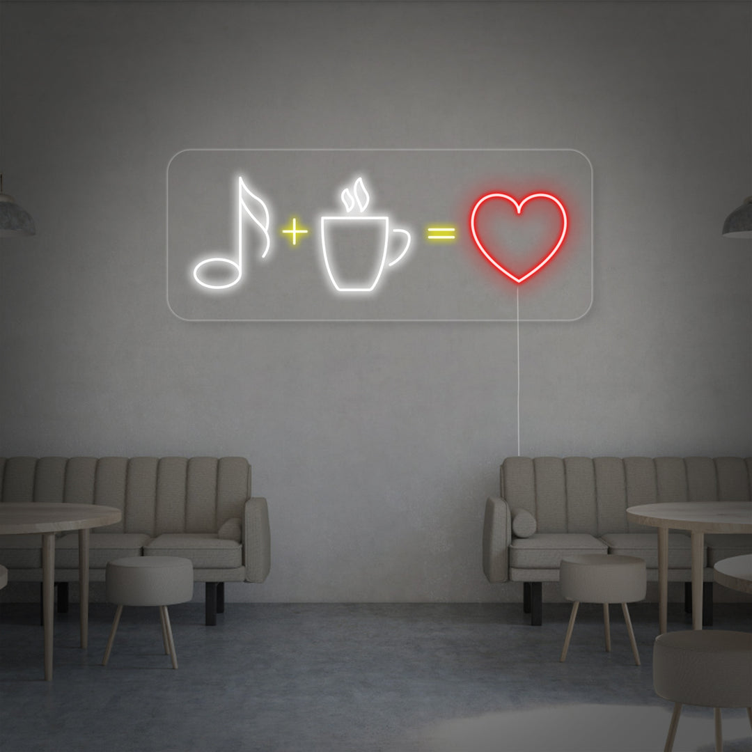 "Kaffee Musik Liebe" Neonschrift