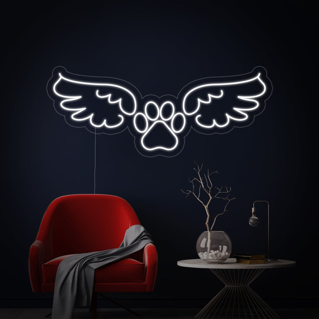 "Hundepfotenabdruck, Engelsflügel" Neonschrift