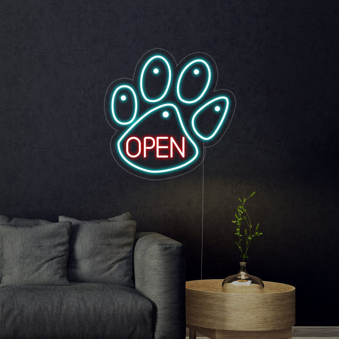 "Hundekralle, Haustier, Hunde-Tierarztpraxis, Offenes Logo" Neonschrift