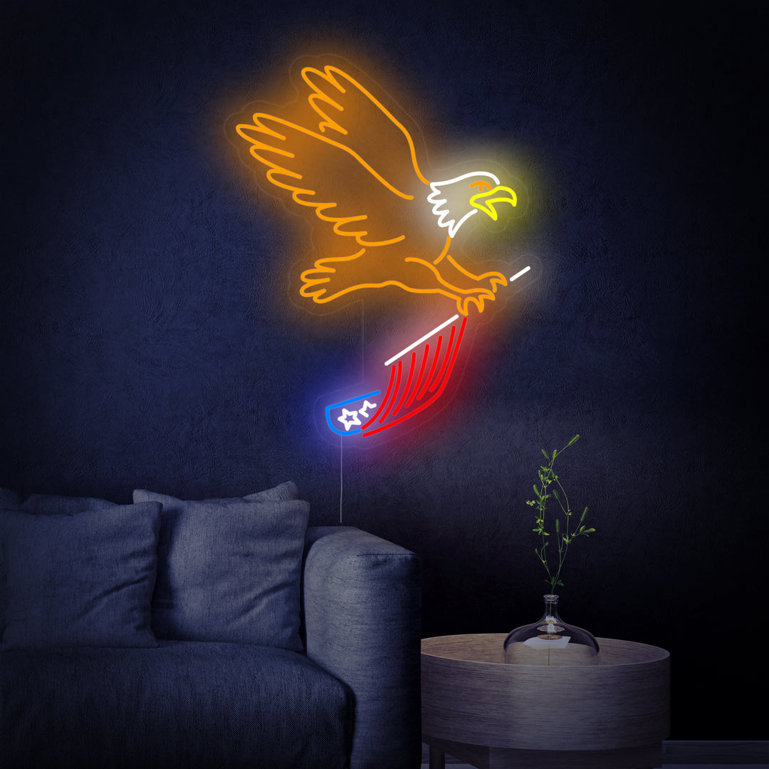 "Adler Fliegt Und Trägt USA Flagge" Neonschrift
