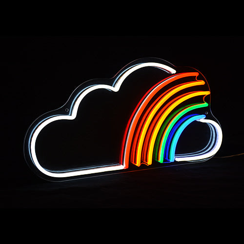 "Regenbogen, Regen, Wolke" Neonschrift