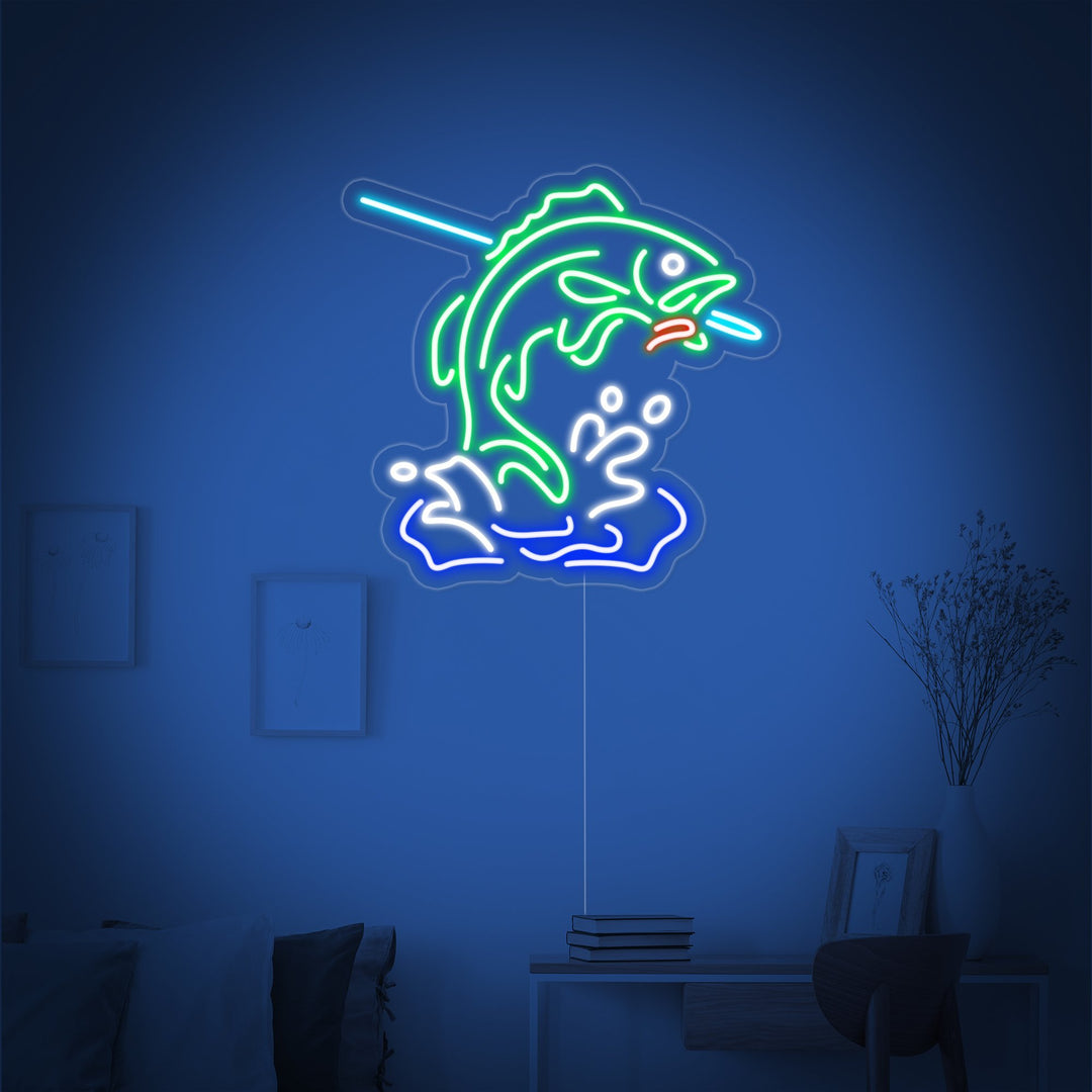 "Fisch Am Haken, Angeln" Neonschrift