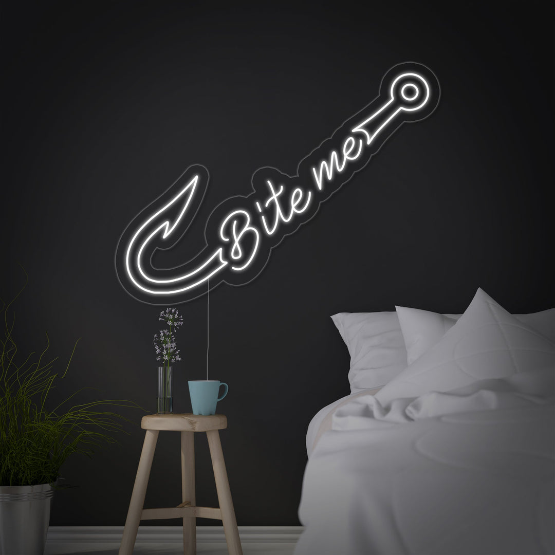 "Angelhaken, Bite Me" Neonschrift