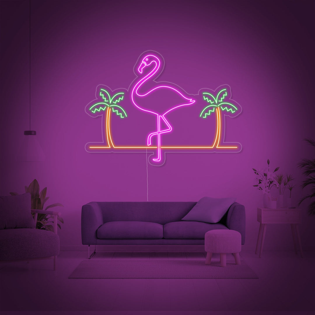 "Flamingo, Palmen" Neonschrift