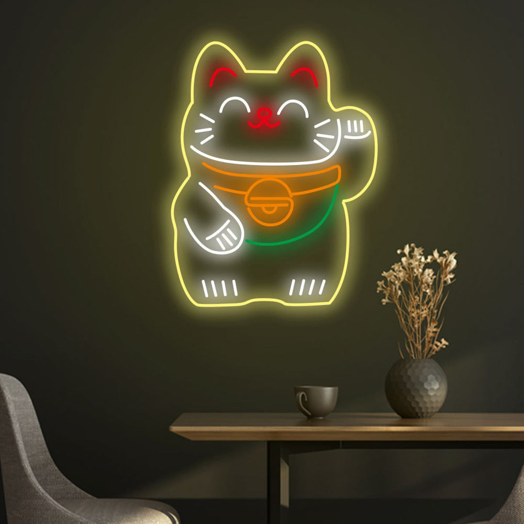 "Glückskatze" Neonschrift