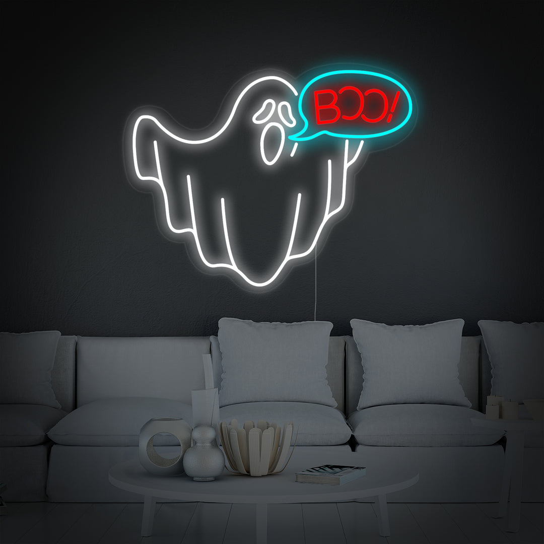 "boo, Geist, Halloween" Neonschrift