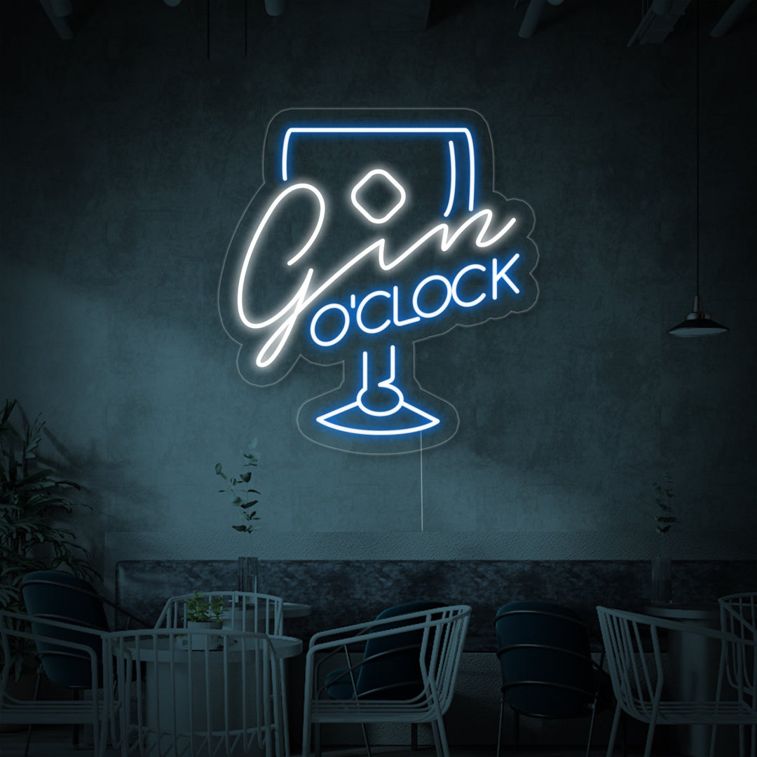 "Gin Oclock Glas" Neonschrift