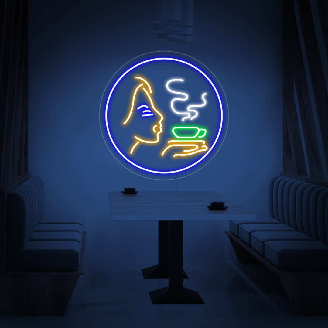 "Mädchen, Heißer Kaffee" Neonschrift