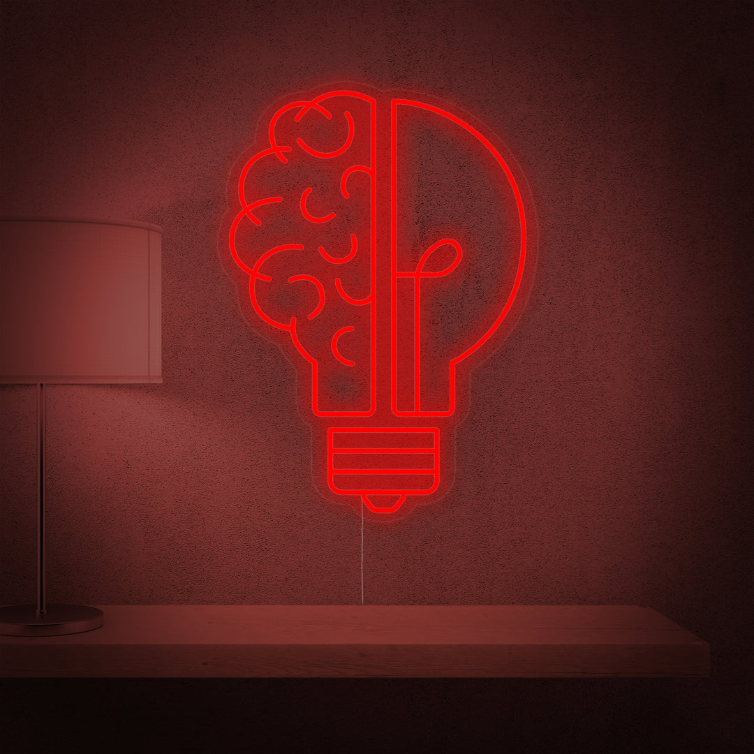 "Gute Idee Hirnbirne" Neonschrift
