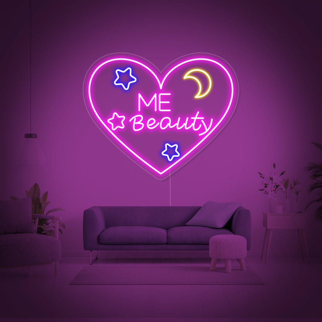 "Herz, Liebe, Me Beauty" Neonschrift
