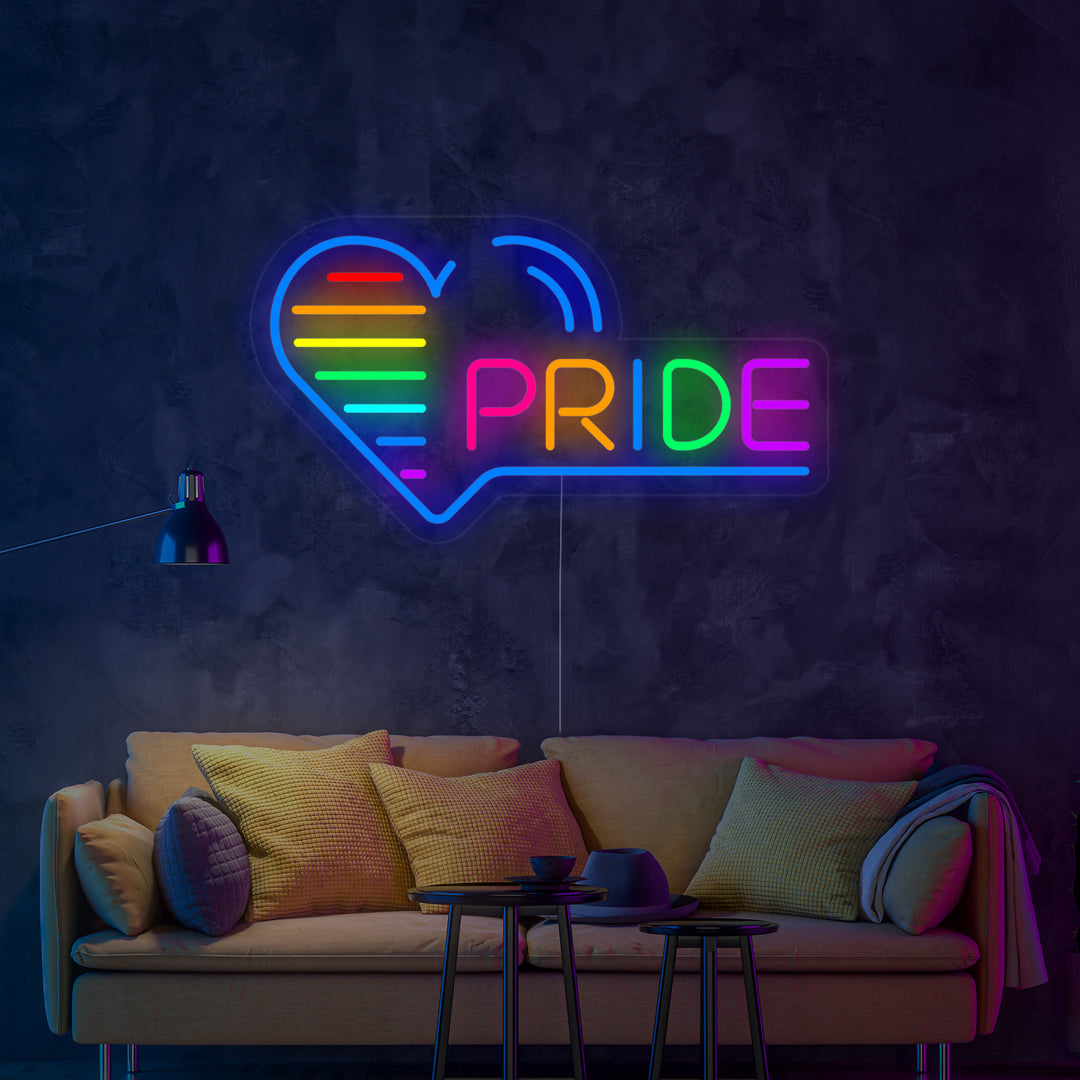 "LGBT, Pride, Herzen" Neonschrift