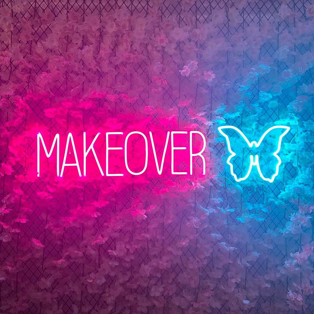 "Makeover Schmetterling" Neonschrift