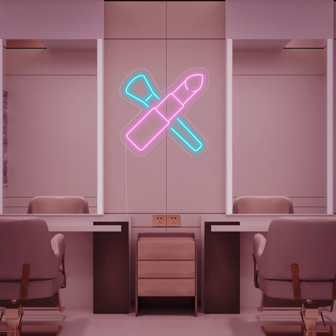 "Make-Up-Pinsel, Lippenstift" Neonschrift