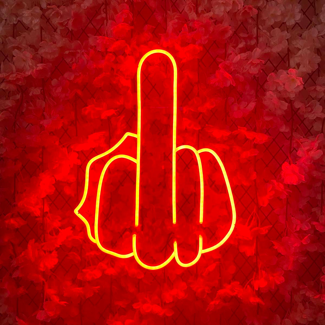 "Mittelfinger" Neonschrift
