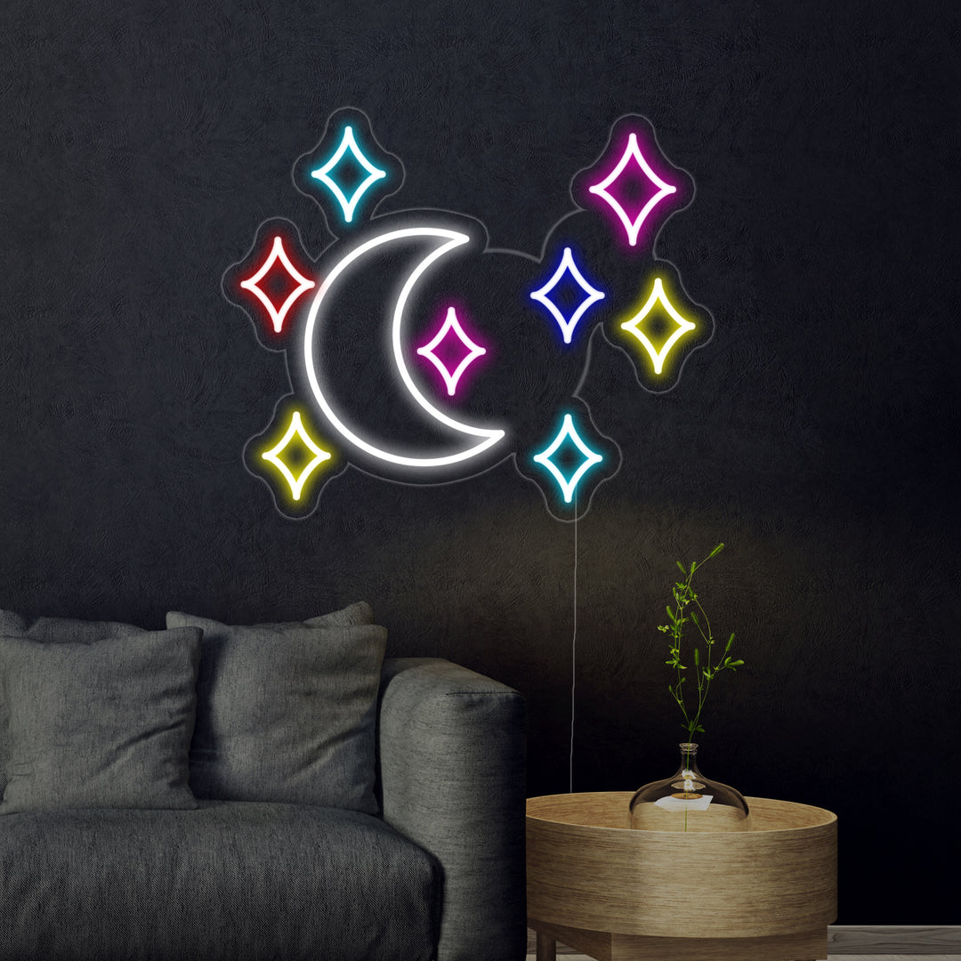"Mond, Stern" Neonschrift