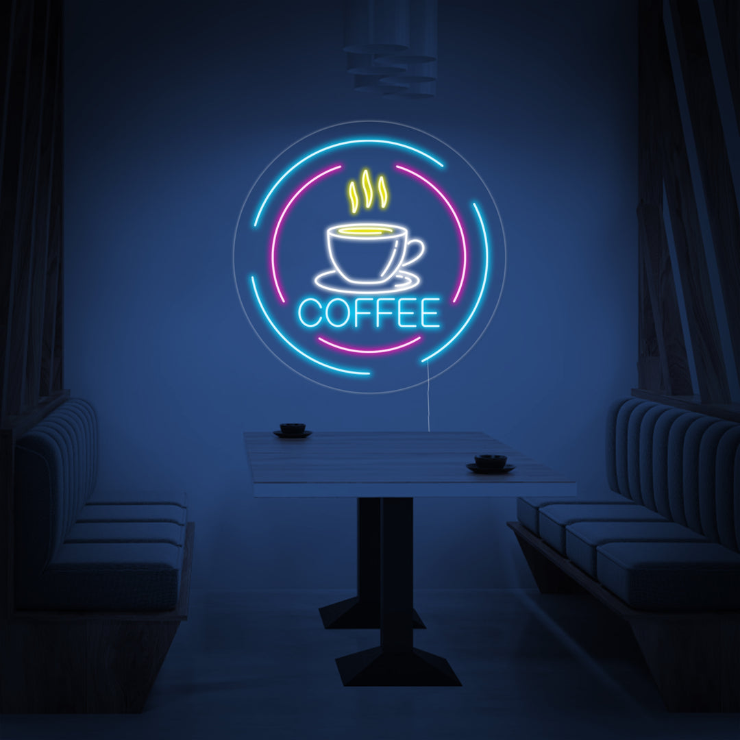 "Schriftzug "Coffee", Kaffeetasse Im Kreis" Neonschrift
