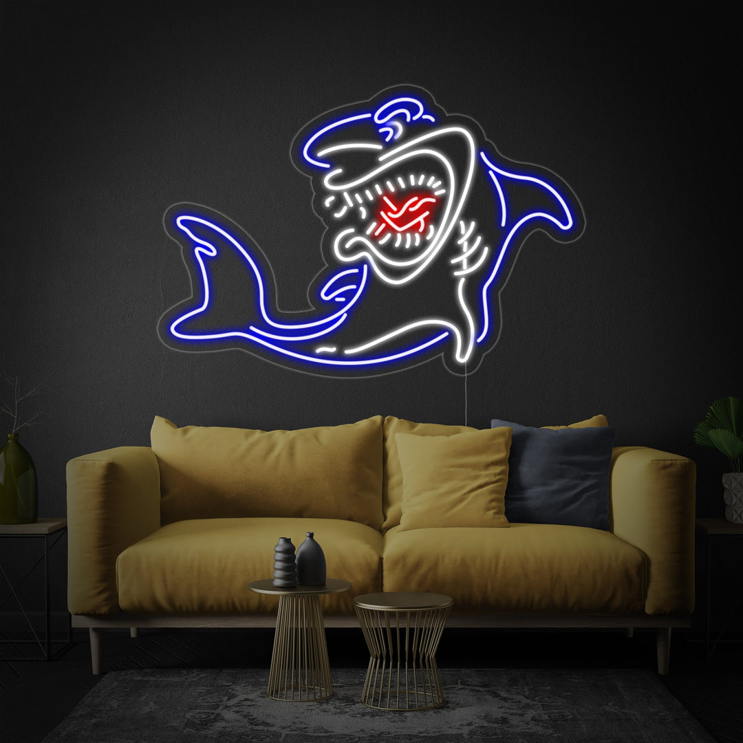 "Hai, Meerestiere, Haiarten" Neonschrift