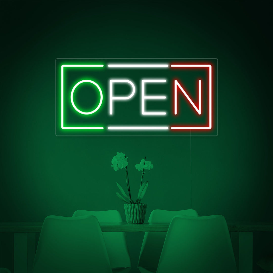 "open, Italienisches Restaurant" Neonschrift