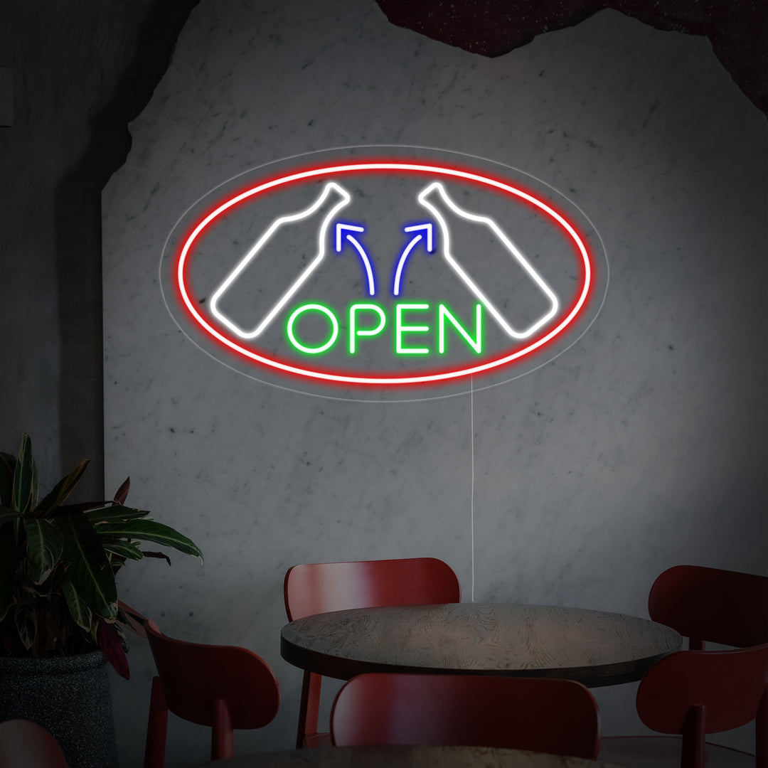 "Wine, Weinglas" Neonschrift