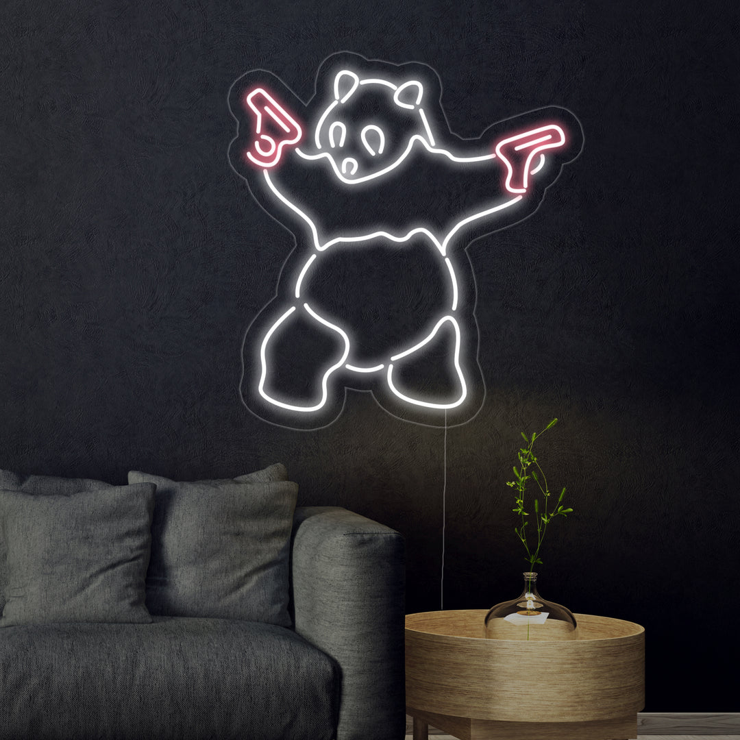 "Panda, Waffe" Neonschrift