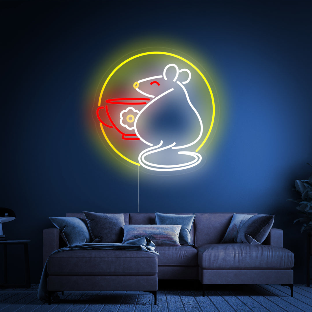 "Ratte Mit Tasse" Neonschrift