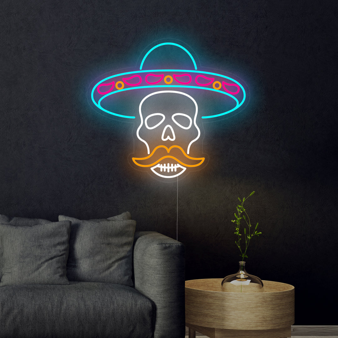 "Totenkopf Im Sombrero Zum Tag Der Toten" Neonschrift