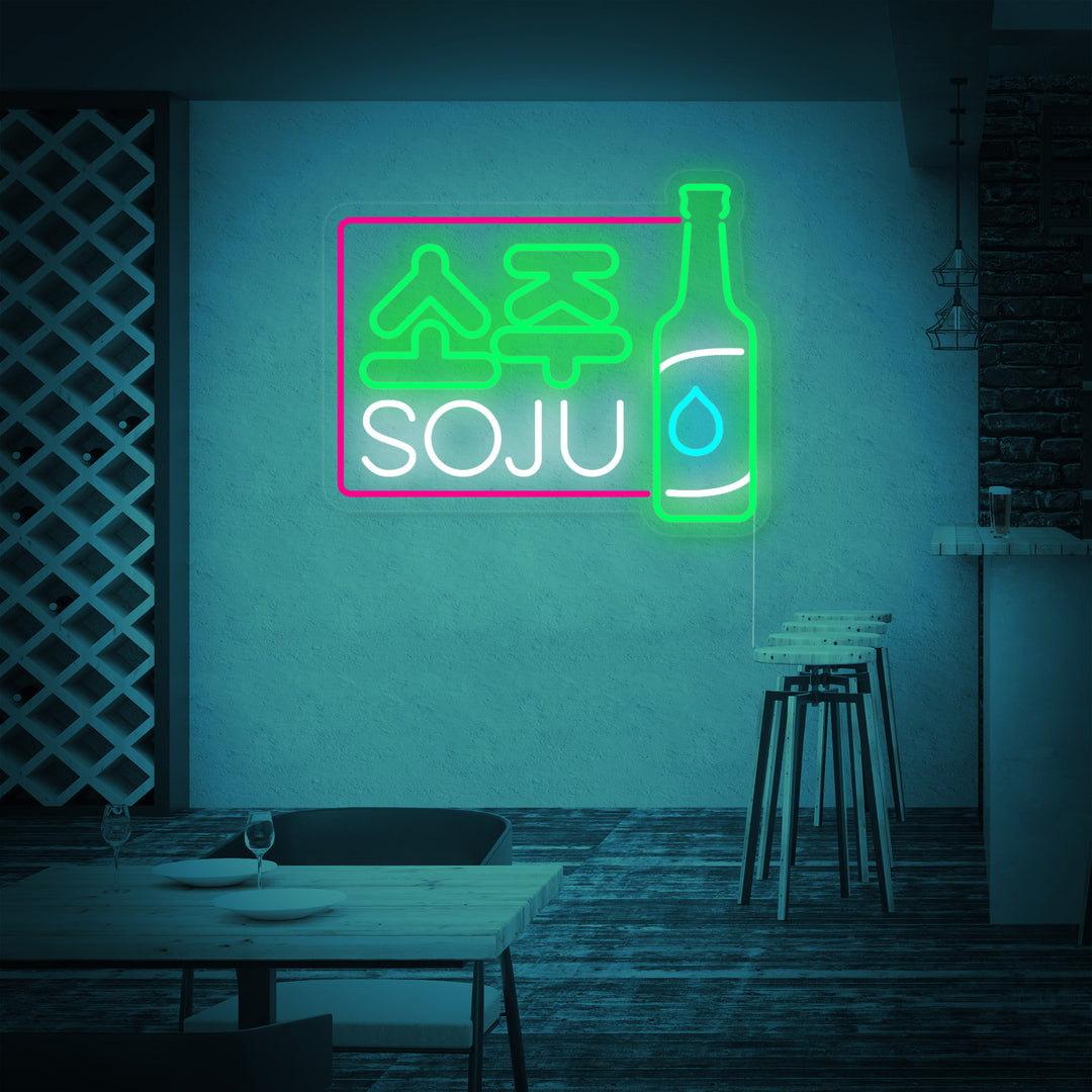 "Soju Koreanisches Getränk" Neonschrift