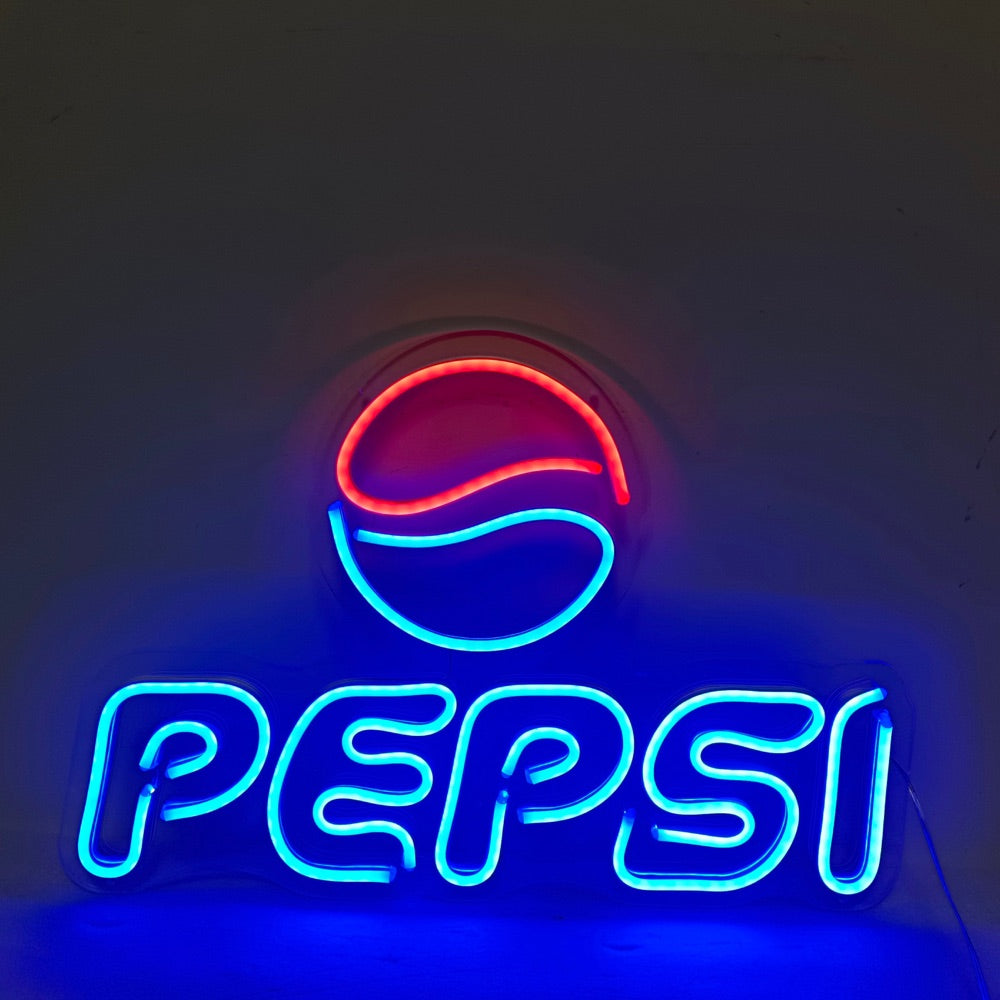 Fertiges Pepsi Logo-Neonschild in Rot und Blau