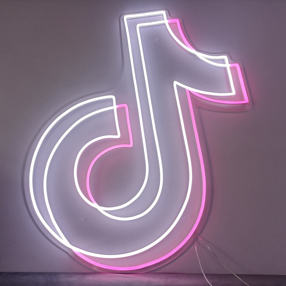 Fertiges TikTok Logo-Neonschild in Weiß und Pink