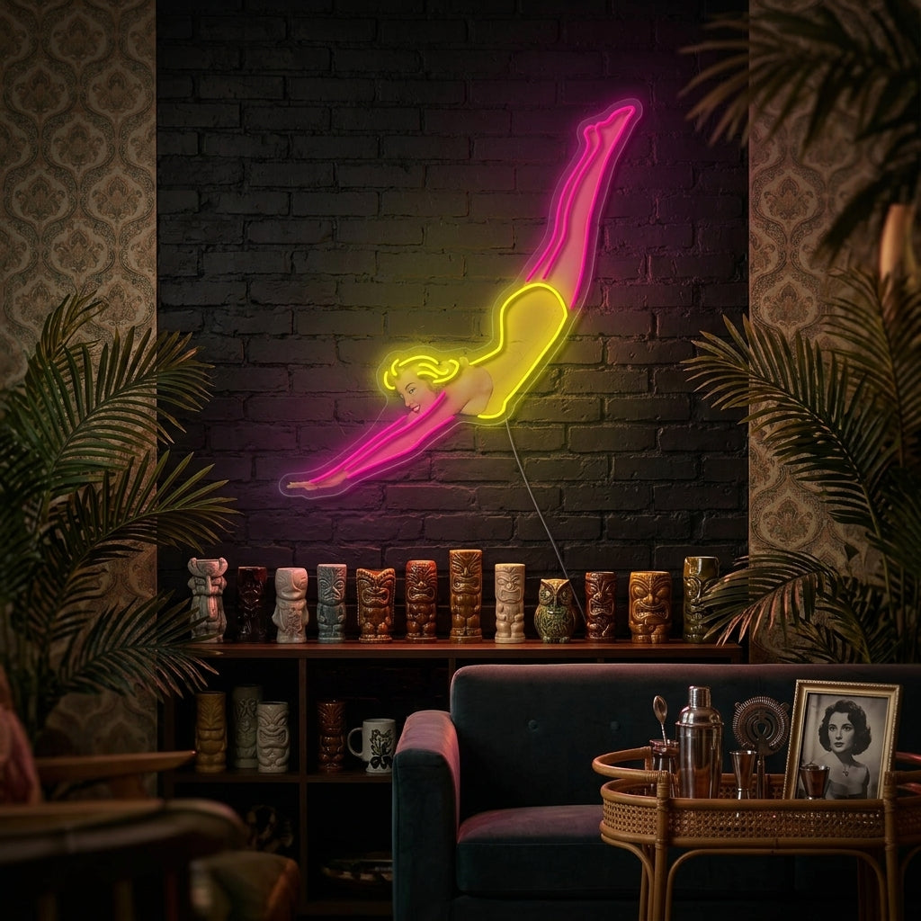"Retro-Taucherin" Neonschild