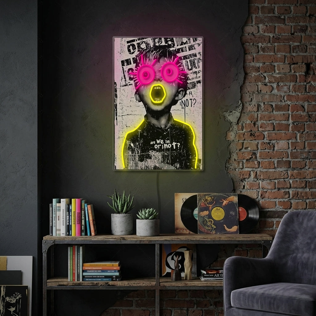 "Are We In or Not?" Neonschild