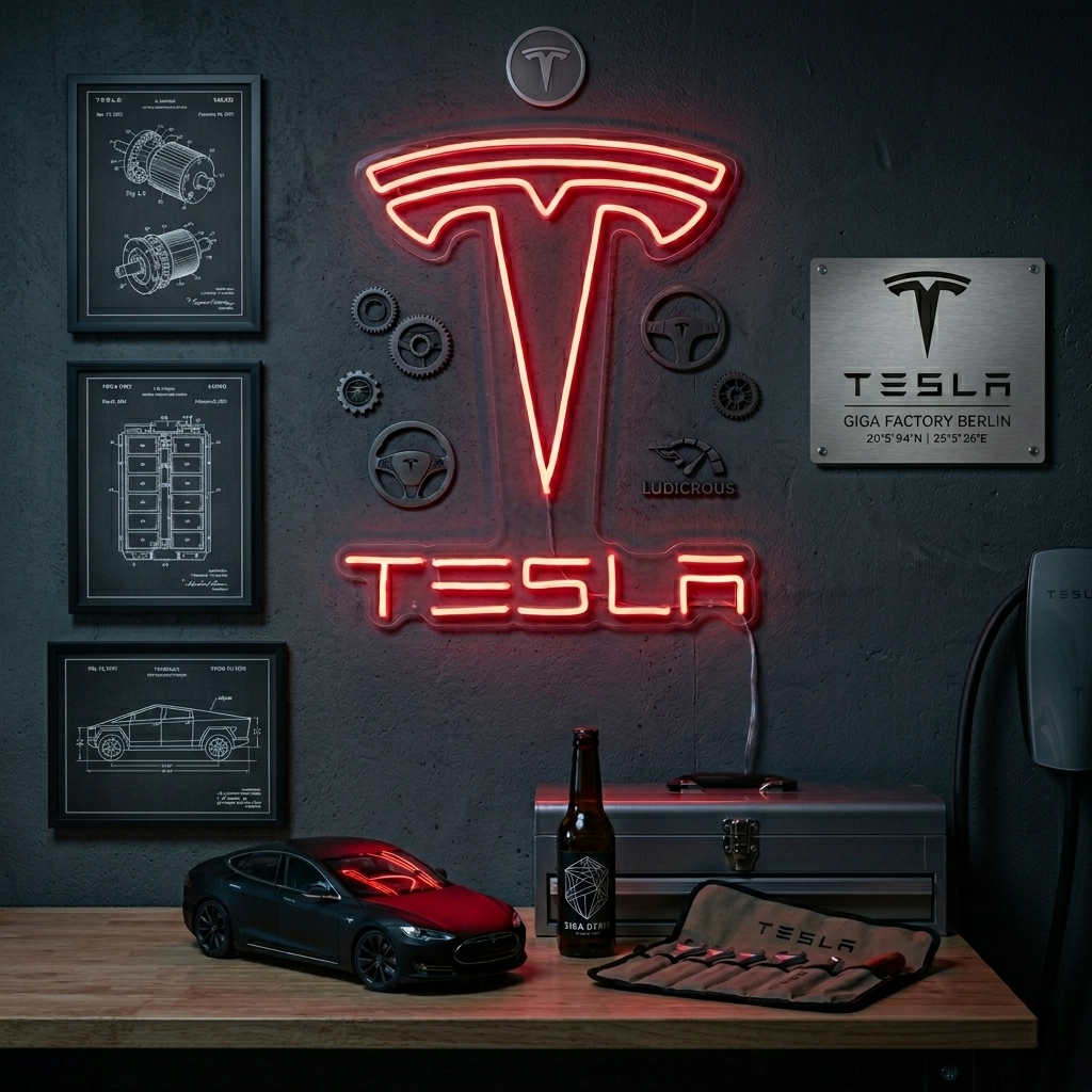 "Tesla Und Auto" Neonschrift