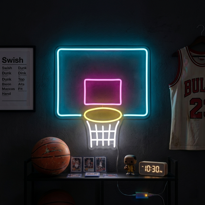 "Basketballbrett Netz" Neonschrift
