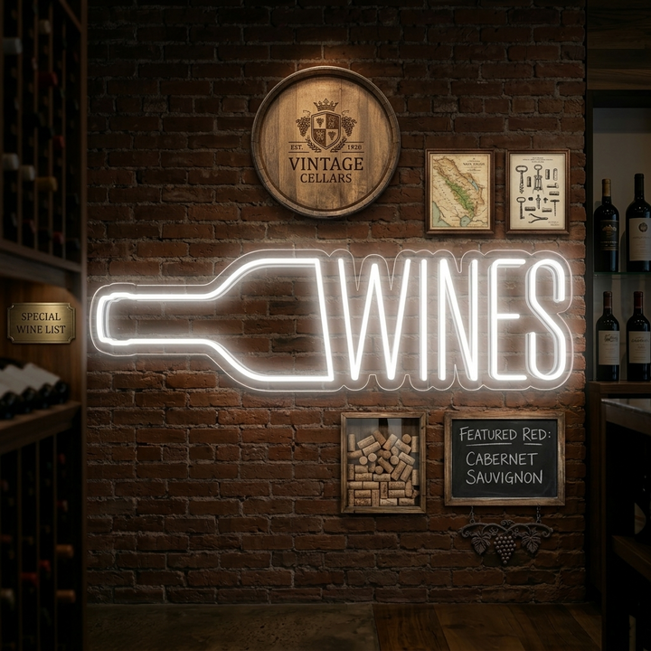 "Wine, Weinflasche, Bar" Neonschrift