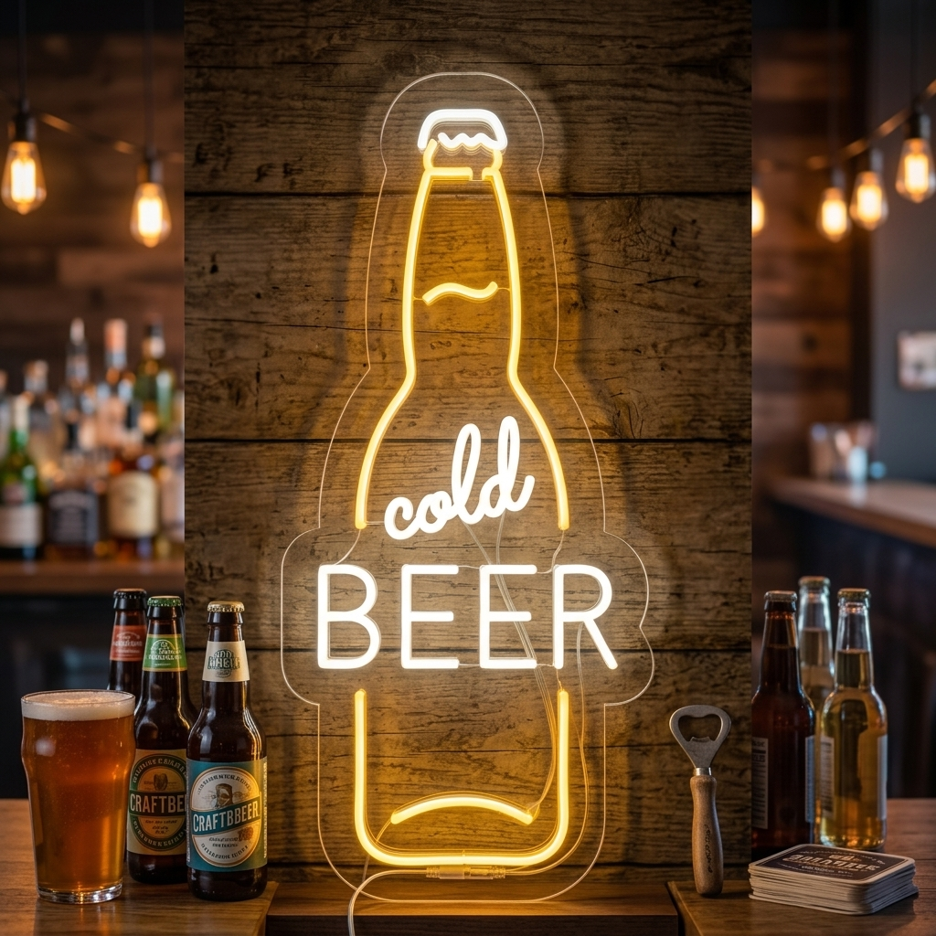 "Cold Beer Bierflasche Bar" Neonschrift