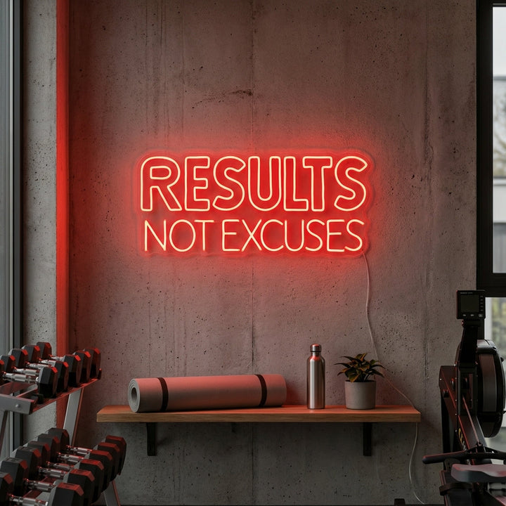"Results Not Excuses, Fitnessstudio Dekoration, Fitnessstudio Zitate, Fitness Zitate, Workout Zitate" Neonschrift