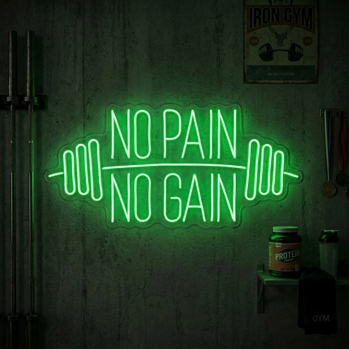 "No Pain No Gain, Fitnessstudio Dekoration, Fitnessstudio Zitate, Fitness Zitate, Workout Zitate" Neonschrift